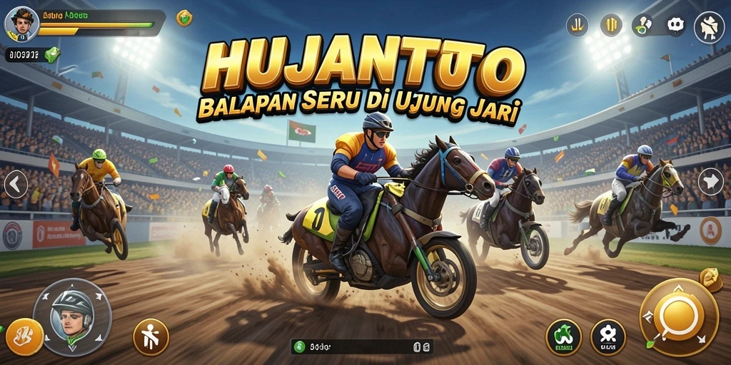 Screenshot HUJANTOTO menampilkan aksi balap yang mendebarkan.