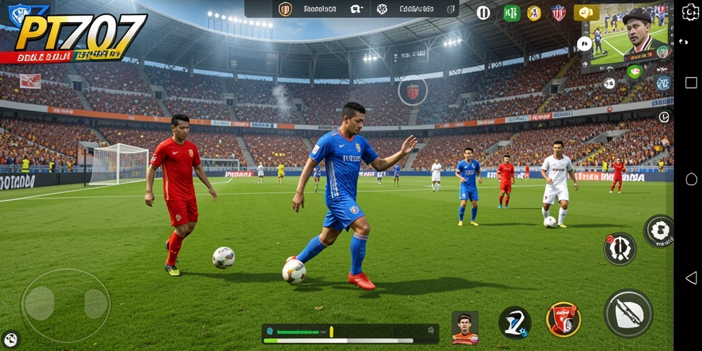 Gameplay seru dengan aksi sepak bola yang mendebarkan.