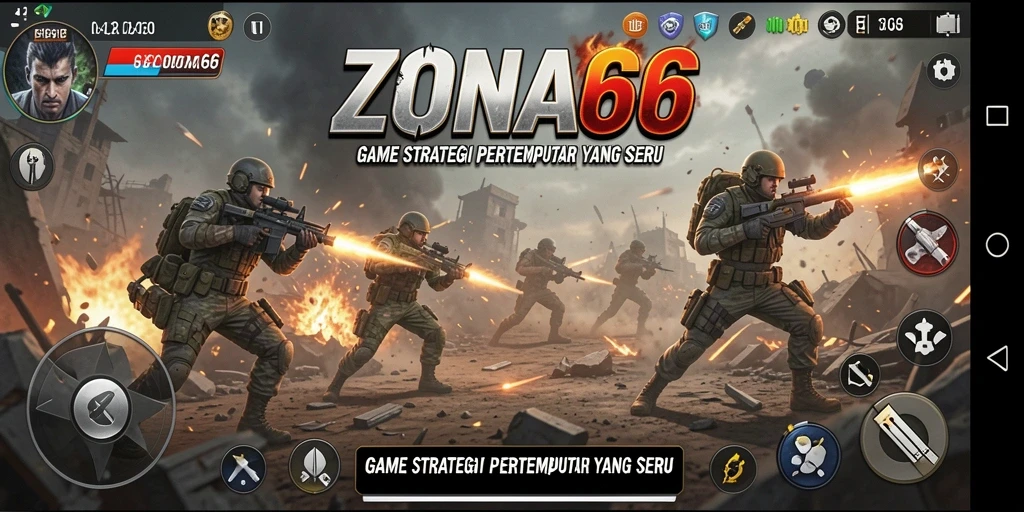 Screenshot menampilkan pertempuran epik dalam ZONA66 dengan strategi mendalam.